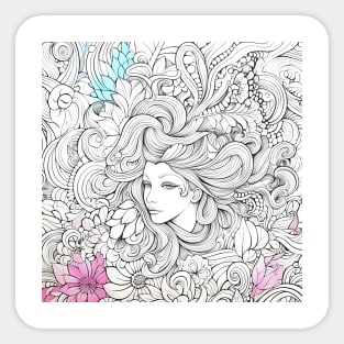 Young Woman's Flowing Hair Merging with Natural Elements Sticker